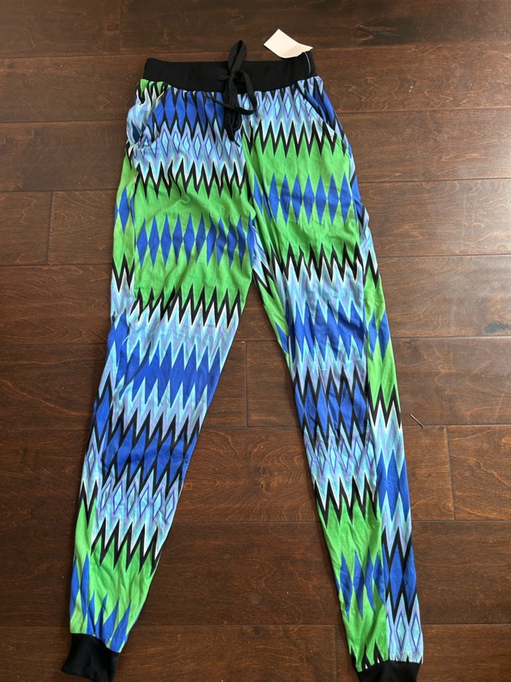 New Womens Printed Pants Jogger Style Sz S Pockets Drawstring 4122